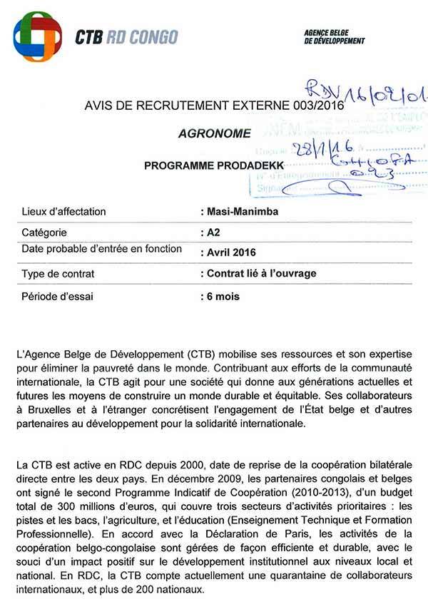 Offre d emploi agronome