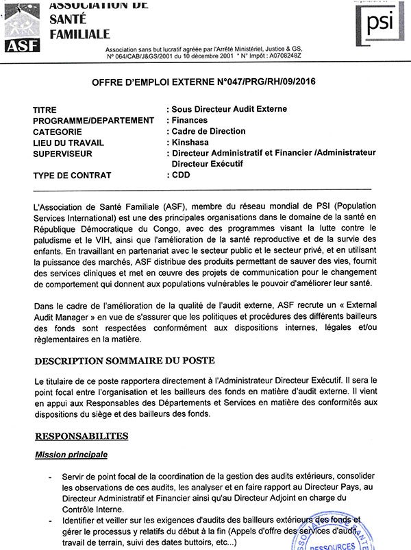 Offre d emploi auditeur qualite