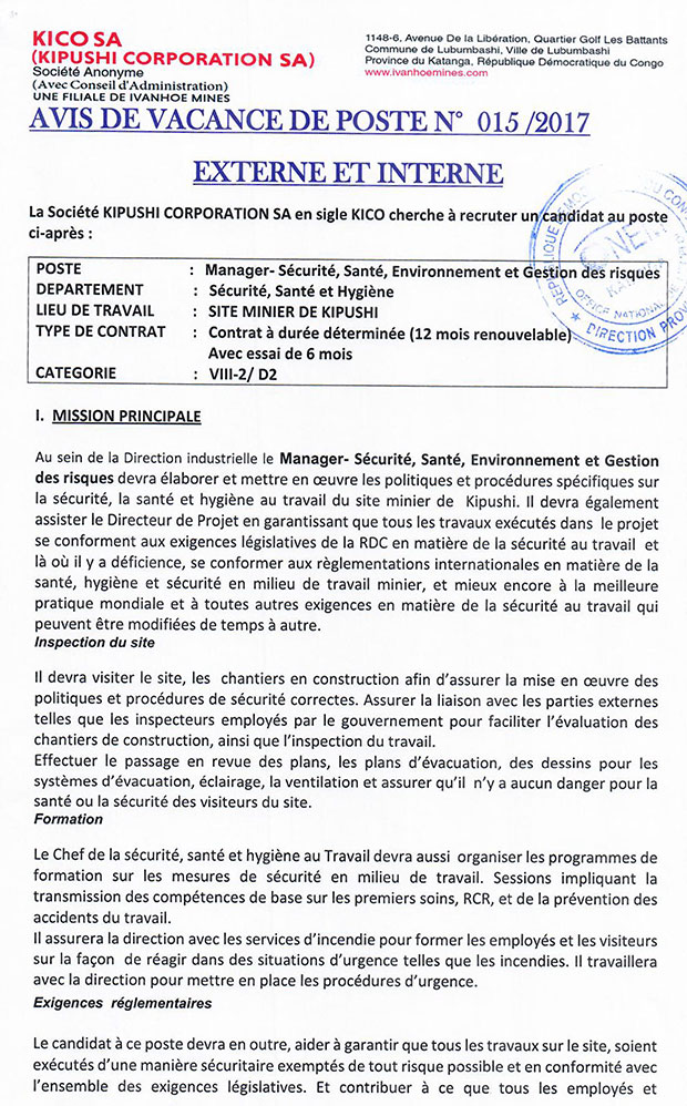 Offre d emploi manager de risques