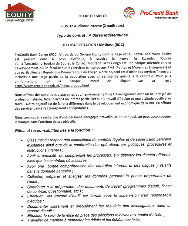 Offre d emploi auditeur interne