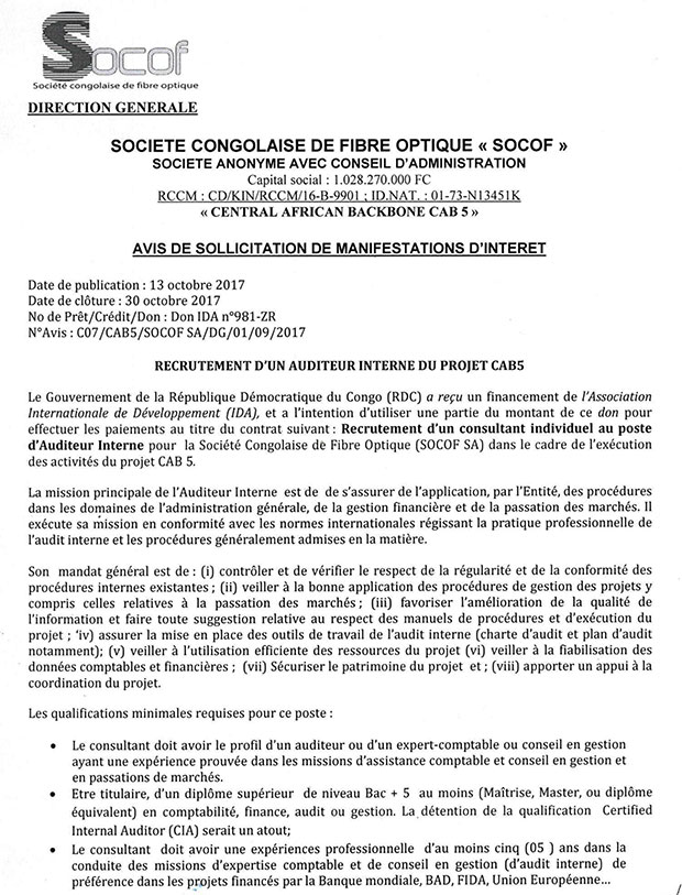 Offre d emploi auditeur interne