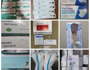 Thermomètre infrarouge. Test rapide Covid-19. Masque chirurgical