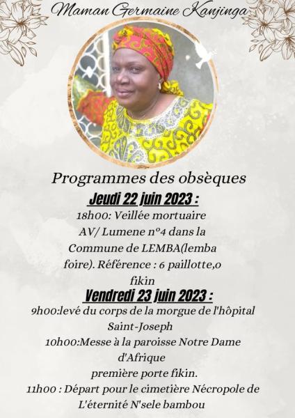 OBSEQUES DE MAMAN GERMAINE KANJINGA 