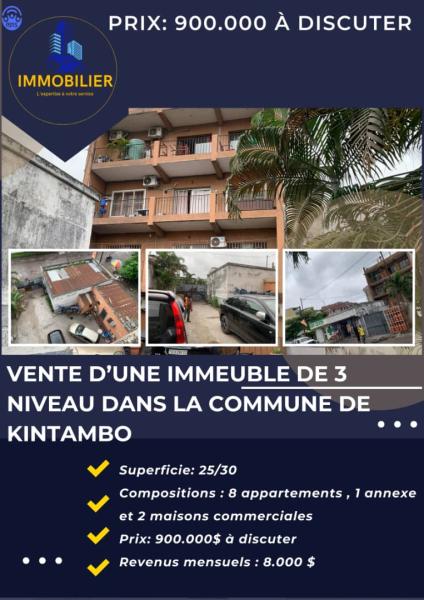 Immeuble avec des appartements  vendre  Kintambo Bangala  900.000 Ngociable