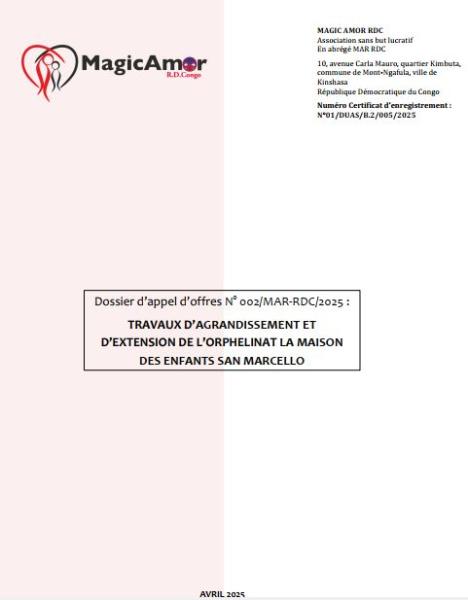 Travaux dagrandissement et dextension de lorphelinat la maison des enfants San Marcello.