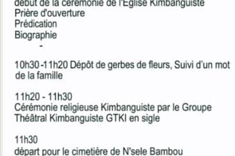 PROGRAMME DES OBSEQUES DE PAPA KILENGE KHAJIAMA