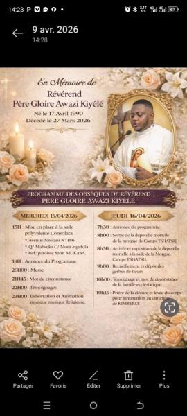 LES OBSQUES DE PRE GLOIRE AWAZI KIYELE 