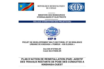Infos congo - Actualités Congo - -Résumé exécutif du PAR additif des travaux restants de pose des conduites à Kinshasa-Ouest
