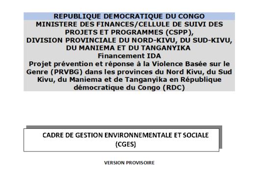 Version provisoire de Cadre de Gestion Environnementale et Sociale (CGES)