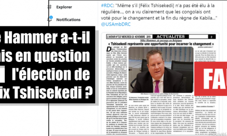 Infos congo - Actualités Congo - -L'Ambassadeur des USA en RDC, Mike Hammer, victime d'un fake news au sujet de l’élection de...