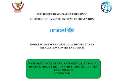 Infos congo - Actualités Congo - -Rapport d'audit environnemental et social du sous projet de construction du HUB-PEV Lubumbashi