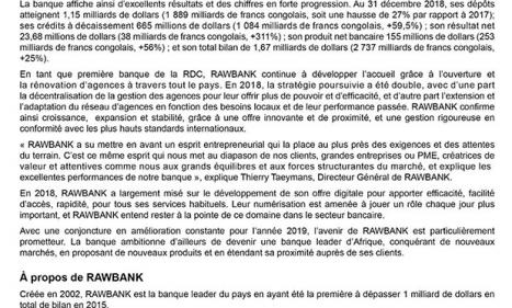 Infos congo - Actualités Congo - Kinshasa-COMMUNIQUE DE PRESSE : RAWBANK publie son Rapport Annuel 2018