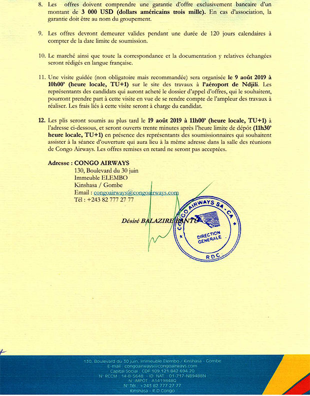 Offre d'emploi Travaux de rénovation du Hangar devant abriter les Directions