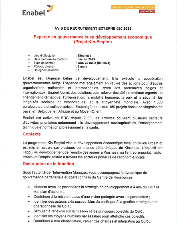 mediacongo.net - Offre d'emploi - Expert(e) en gouvernance et en ...