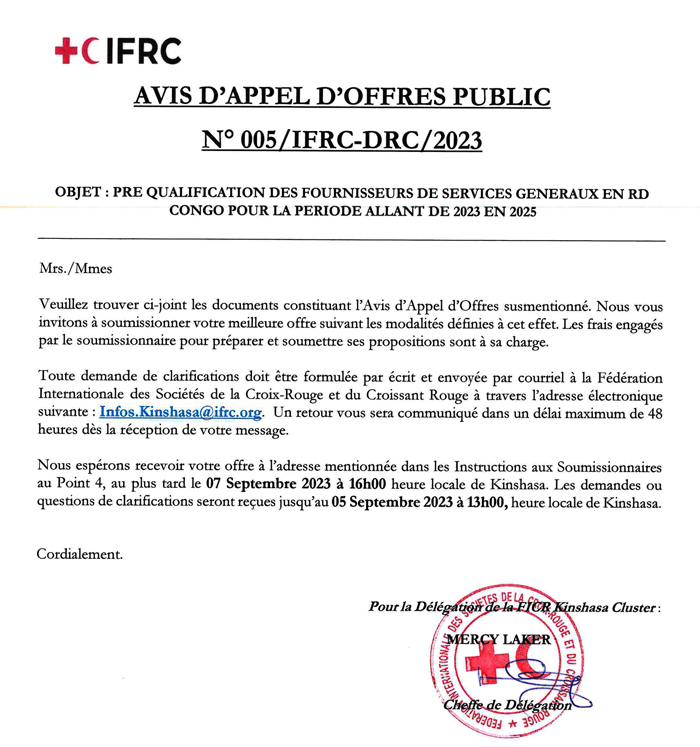 Offre d'emploi Préqualification des fournisseurs de