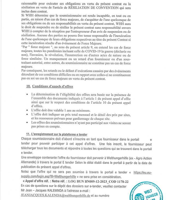 mediacongo.net - Offre d'emploi - Fourniture d'un Service de Gardiennage