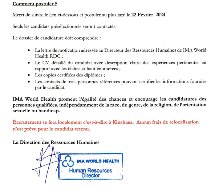 Offre d'emploi Directeur suivi et de l'évaluation (M&E)