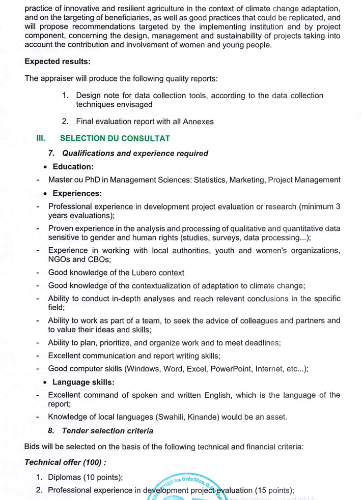 Offre d'emploi National Consultant Final evaluation