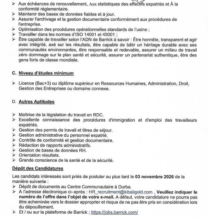 mediacongo.net - Offre d'emploi - Officer - HR Expatriate Management